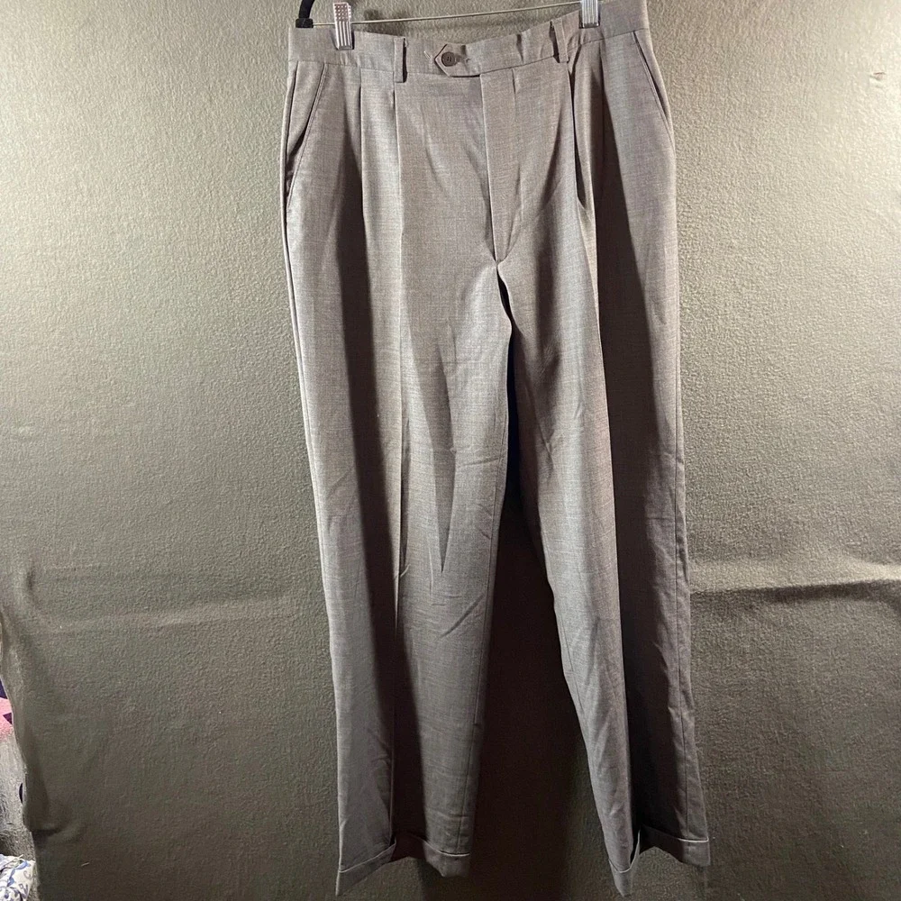 Brooks Brothers wool Dress Pants Pleated Cuffed Grey Made In Italy 36x32
